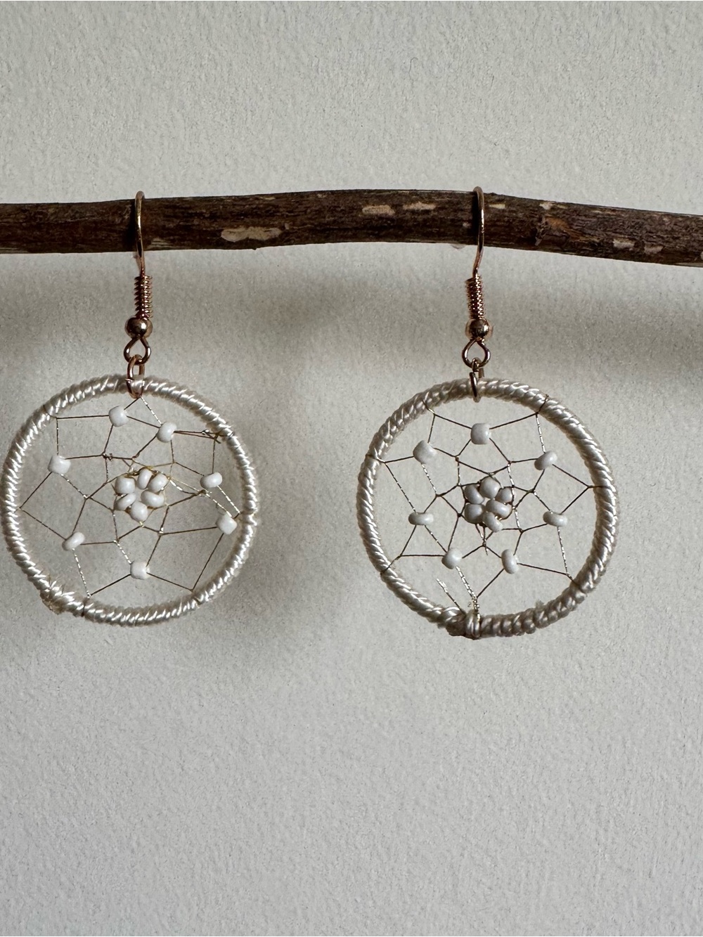Handmade White Dreamcatcher Hoop Earrings